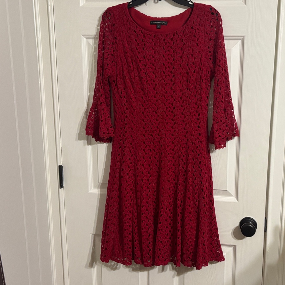 Elegant Red Lace Long Sleeve Dress